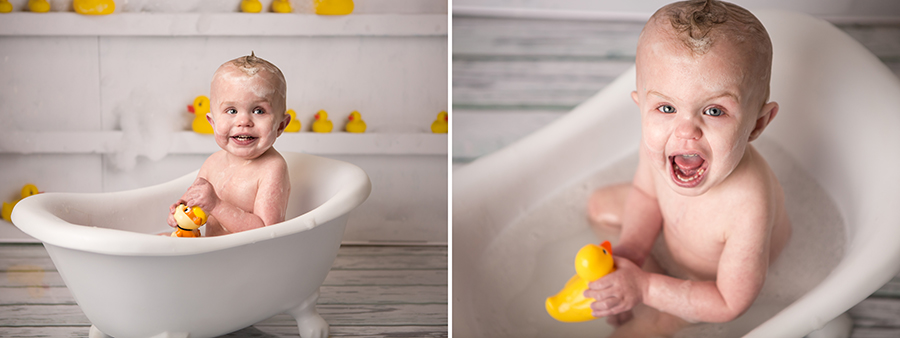 Little boy taking a bath