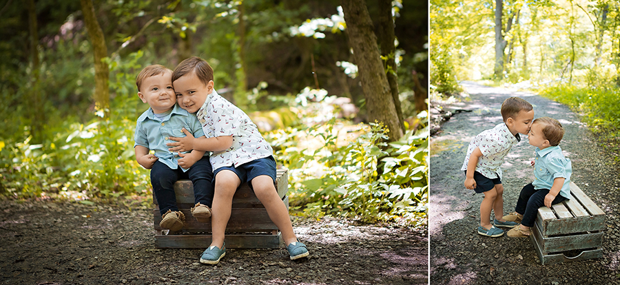 Little boy and his brother playing outside