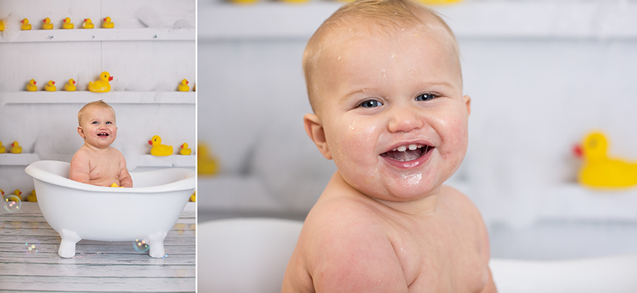 Little boy smiling in tub