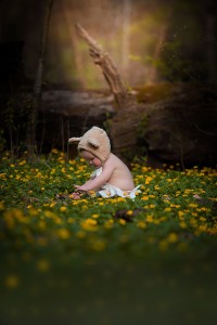 Little kid with teddy bear ears on