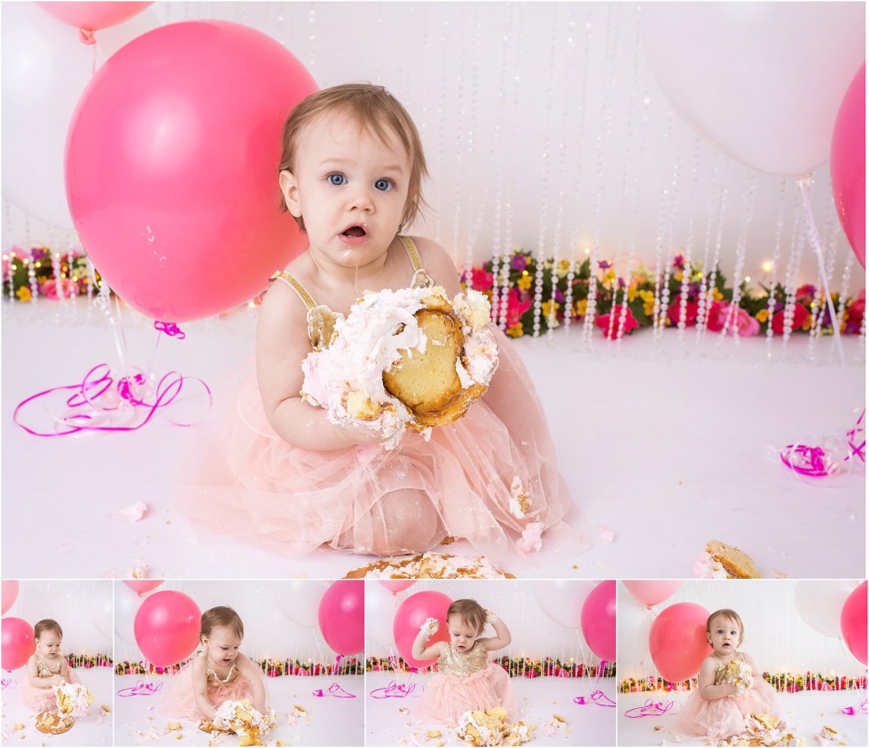 Anne Marie's Sparkly Pink Cake Smash Cincinnati Cake Smash Photographer